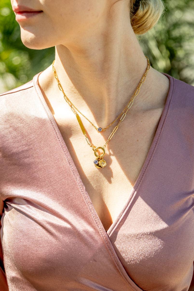 WJW - 18K Gold PVD Engravable Paperclip Charm Holder Necklace