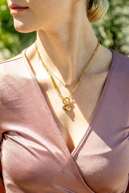 WJW - 18K Gold PVD Engravable Paperclip Charm Holder Necklace