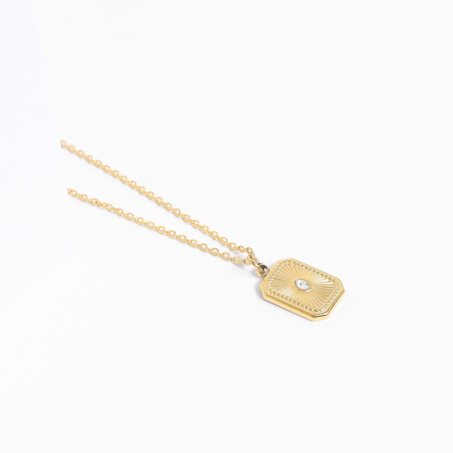 WJW - 18K Gold PVD Stainless Steel Rectangle Sunburst Crystal Charm