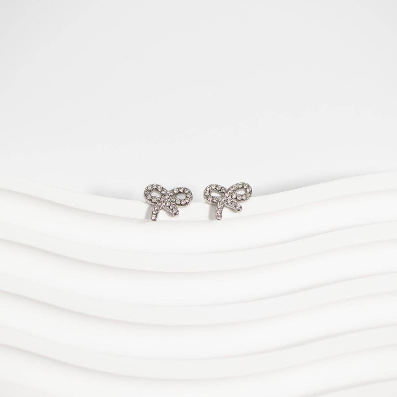 WJW - 18K Gold PVD Stainless Steel CZ Bow Stud Earrings