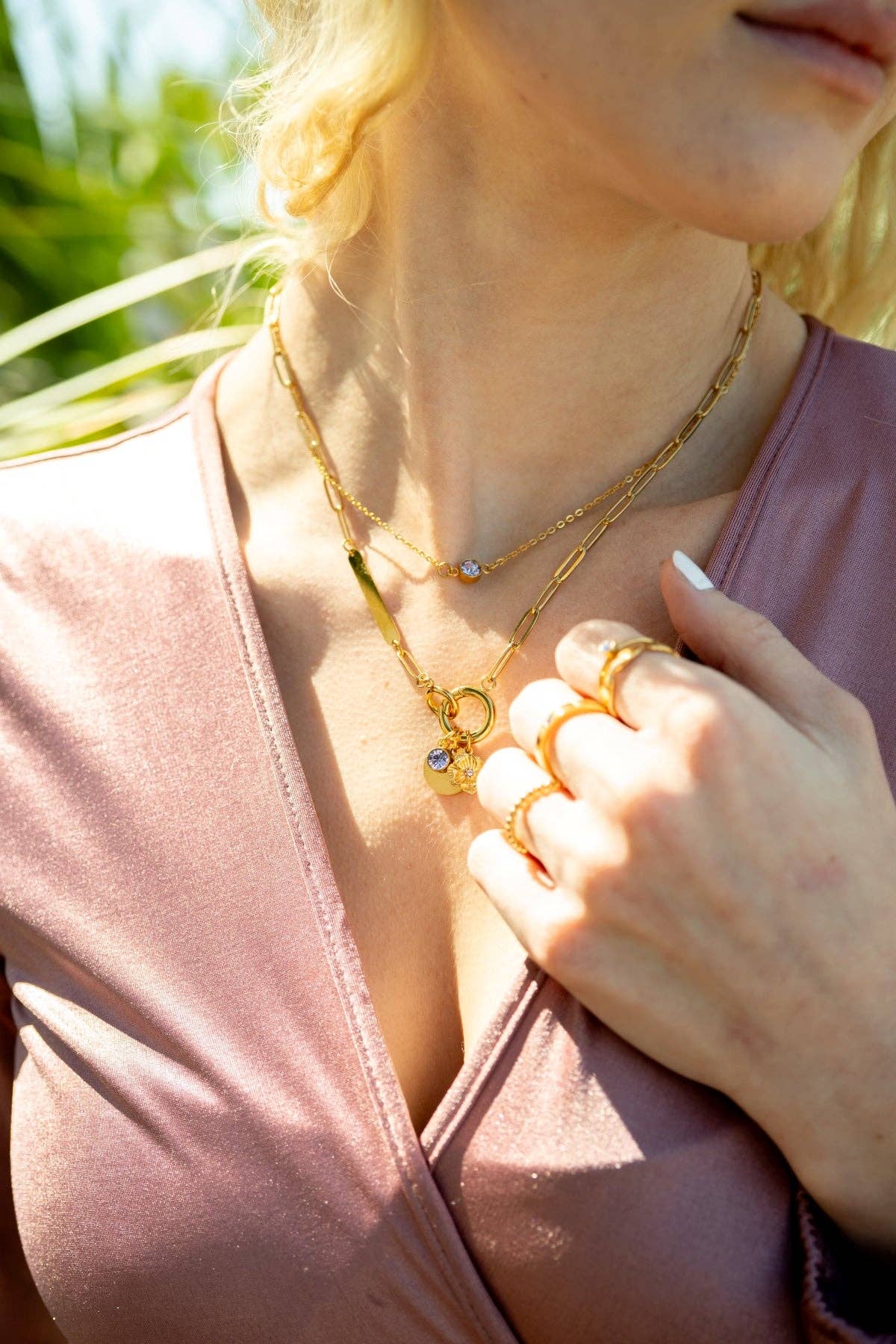 WJW - 18K Gold PVD Engravable Paperclip Charm Holder Necklace