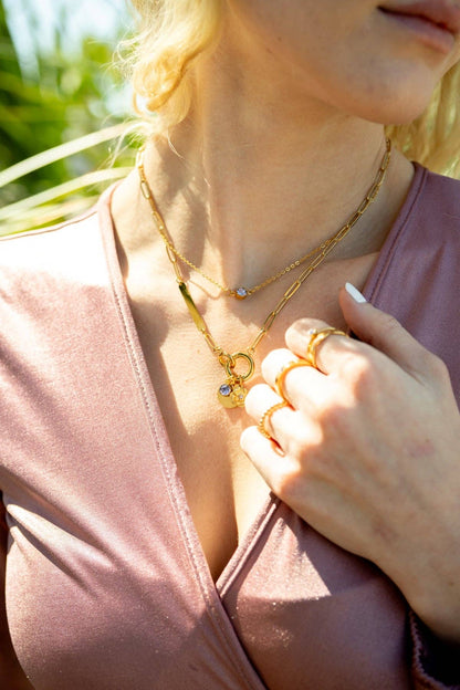 WJW - 18K Gold PVD Engravable Paperclip Charm Holder Necklace