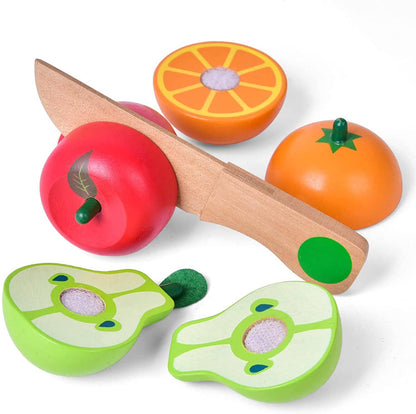 Fun Little Toys - 11 Pcs Wooden Pretend-Play Fruit Cutting Set for Kid Toys