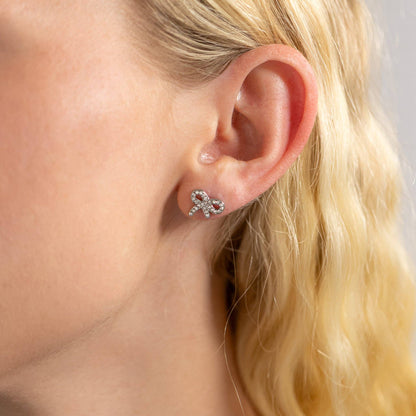 WJW - 18K Gold PVD Stainless Steel CZ Bow Stud Earrings
