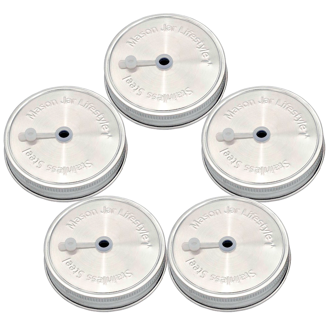 Mason Jar Lifestyle - Stainless Steel Straw Hole Tumbler Lids for Mason Jars