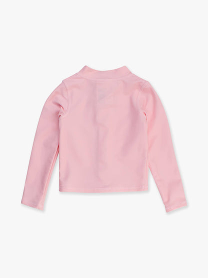 RuffleButts + RuggedButts - Kids Pink Long Sleeve Full Zip Rash Guard