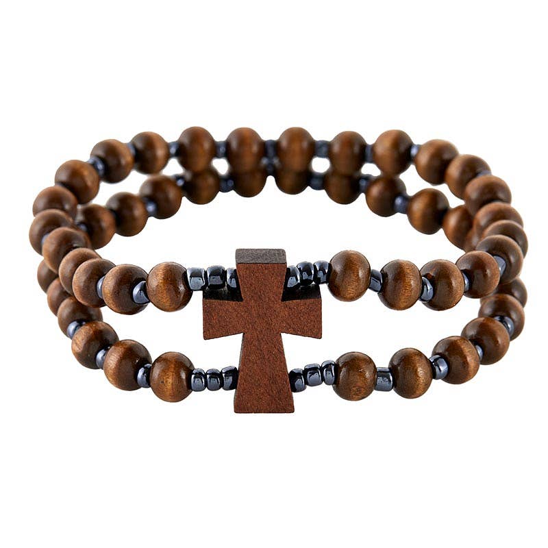 Christian Brands Catholic - Double Wood Cross Bracelet