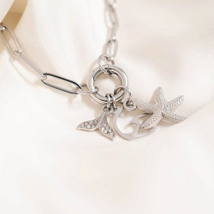 WJW - Stainless Steel Paperclip with Charm Keeper Chain Bracelet