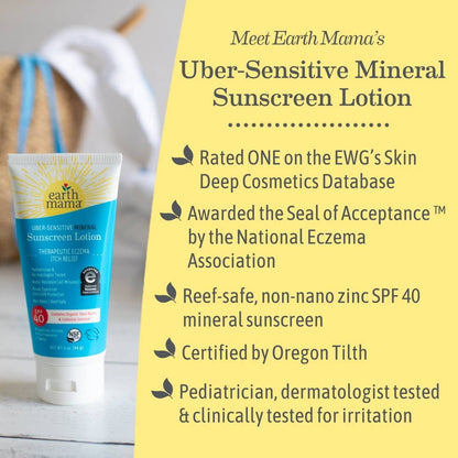 Earth Mama Organics - Uber-Sensitive Mineral Sunscreen Lotion - SPF 40