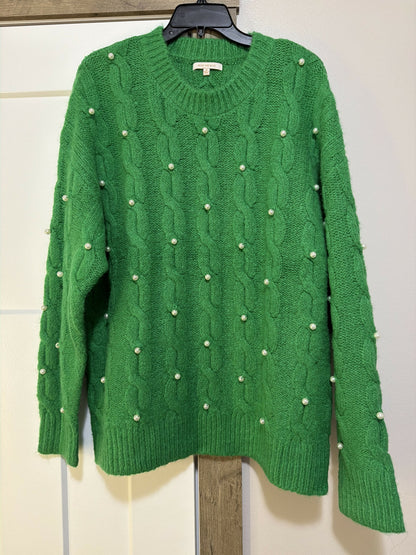 green sweater with pearls- size M