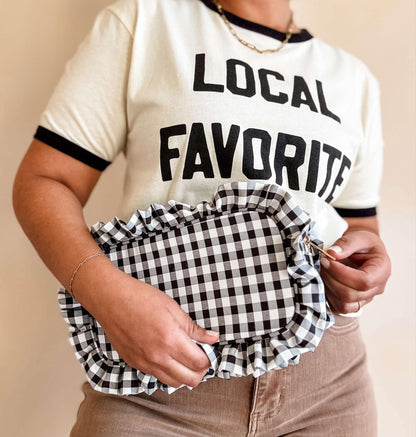 Mugsby - Gingham Ruffle Zipper Pouch Embroidery Friendly Cosmetic Bag