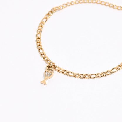 WJW - 18K Gold PVD Stainless Steel CZ Wine Glass Charm