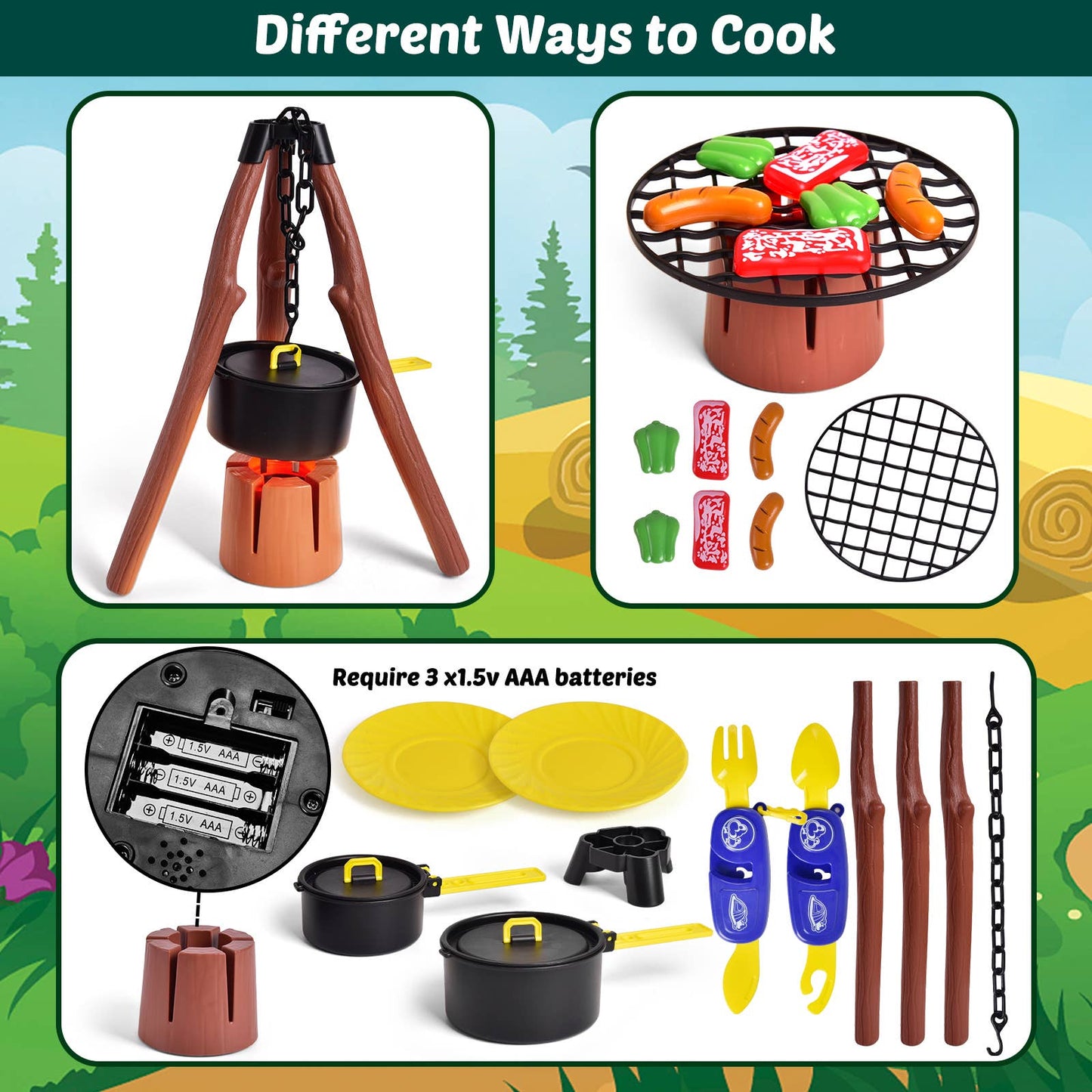 Fun Little Toys - 22 PCS Camping Tent Set with Cooking Facilities
