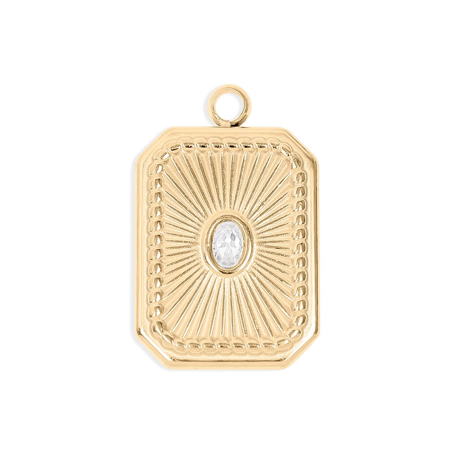 WJW - 18K Gold PVD Stainless Steel Rectangle Sunburst Crystal Charm
