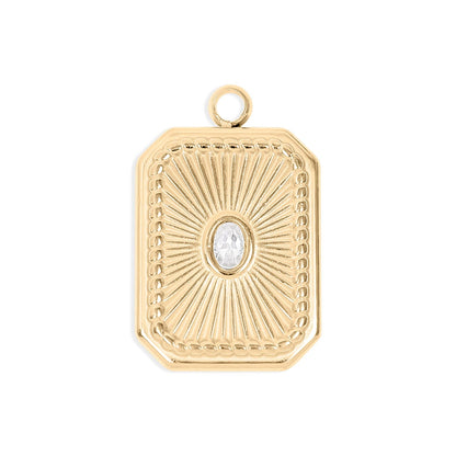 WJW - 18K Gold PVD Stainless Steel Rectangle Sunburst Crystal Charm