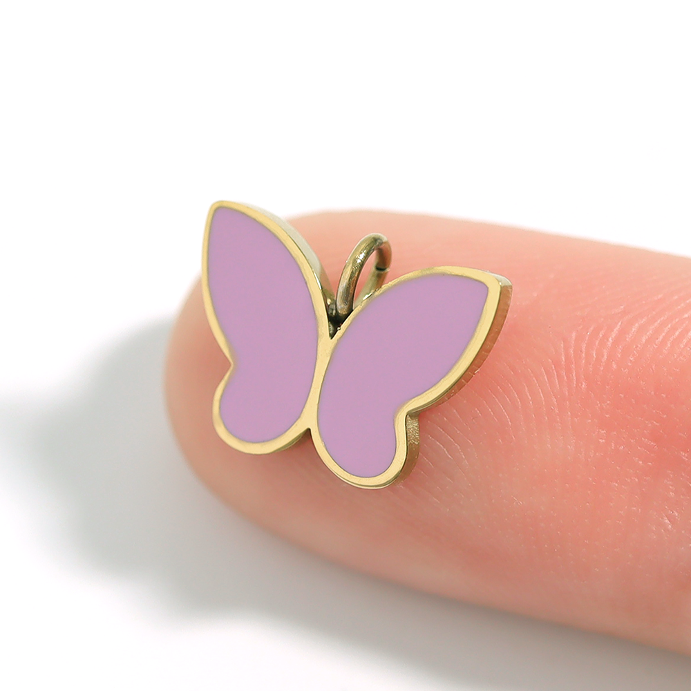 WJW - Gold Stainless Steel Epoxy Pink Butterfly Charm