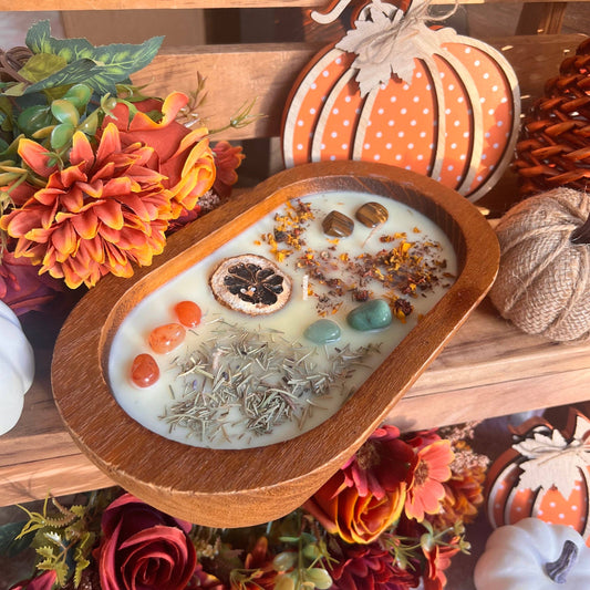 Dough Bowl 3-wick Candle made of Soy Wax with Crystals, farmhouse style