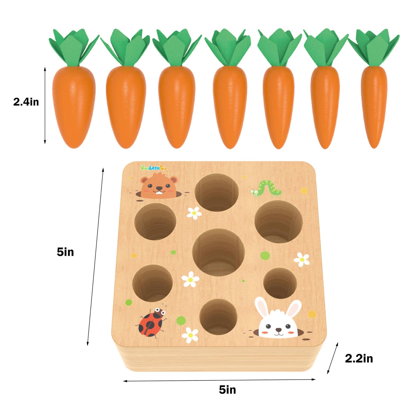 Fun Little Toys - Educational Wooden Toys Carrots Harvest Shape Size Sorting