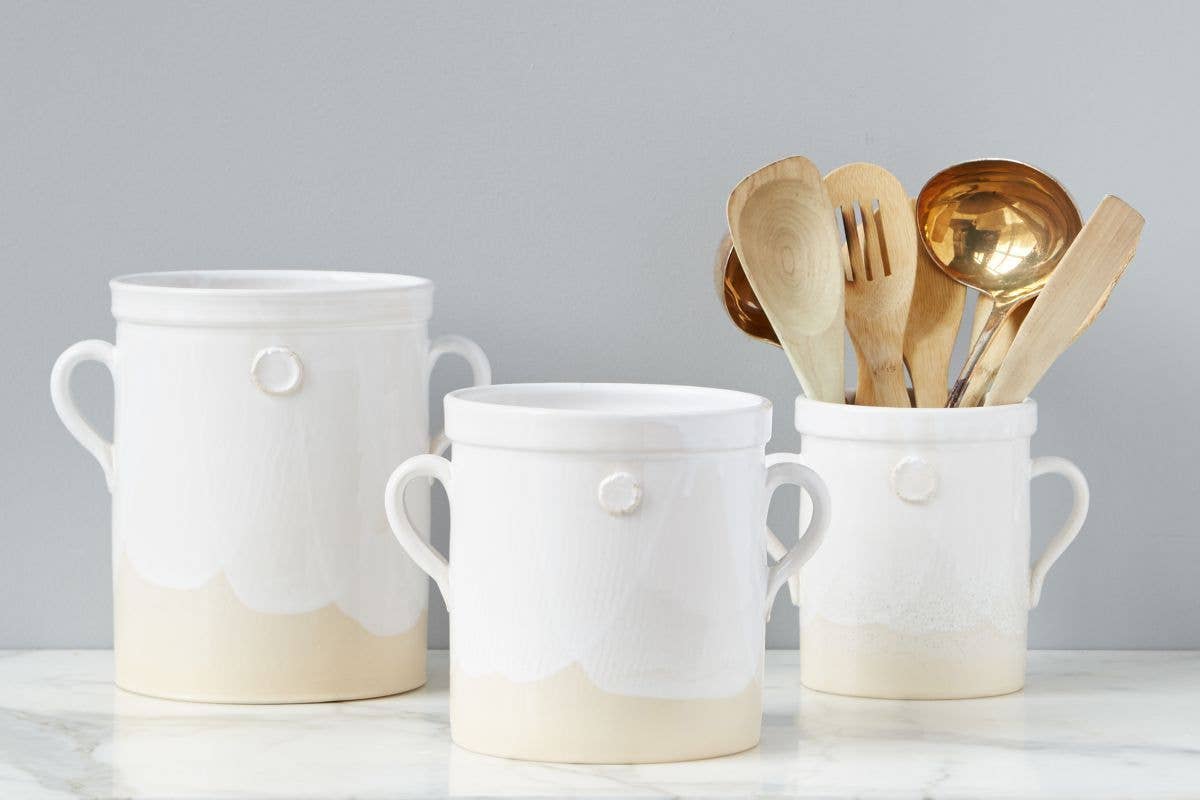 etúHOME - White Artisanal Handthrown Ceramic Utensil Crock w/ Handles