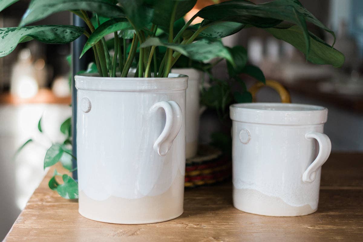 etúHOME - White Artisanal Handthrown Ceramic Utensil Crock w/ Handles
