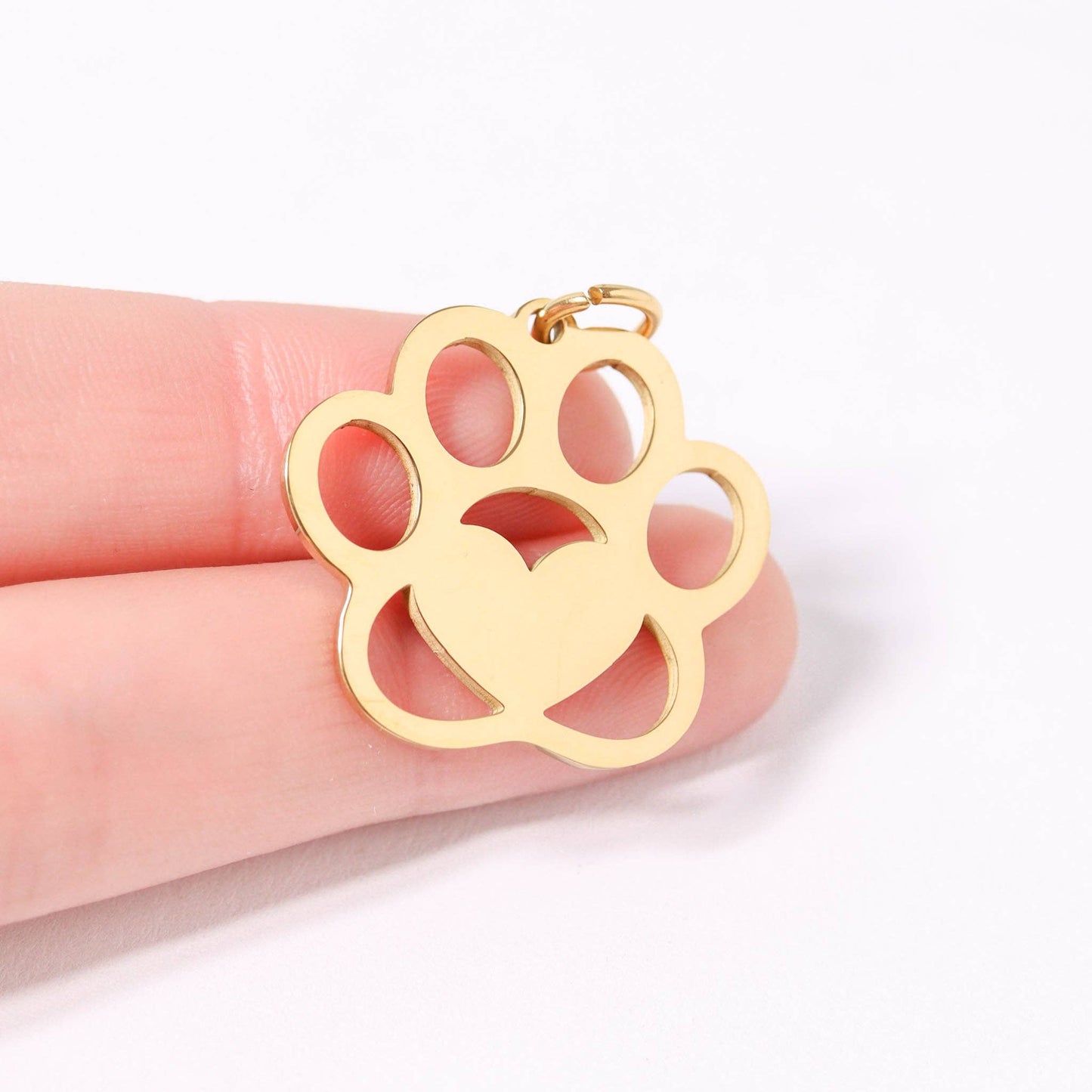 WJW - 18K Gold PVD Stainless Steel Blank Paw Print Pet Tag