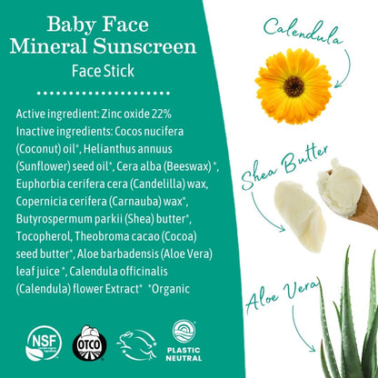 Earth Mama Organics - Baby Face Mineral Sunscreen Face Stick - SPF 40