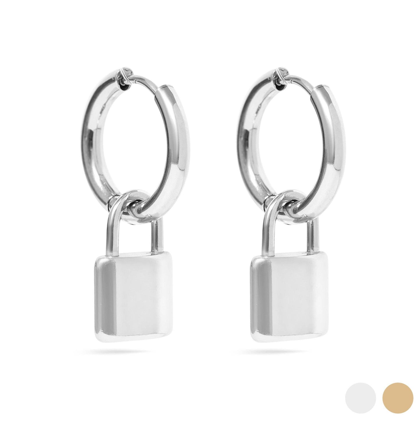 WJW - 18K Gold PVD Stainless Steel Padlock Pendant Hoop Earrings / ERJ0035