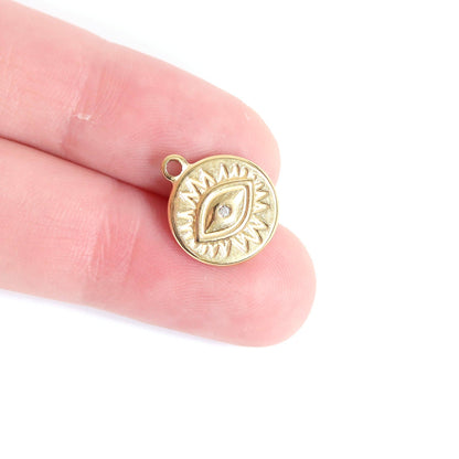 WJW - 18K Gold PVD Stainless Steel Crystal Evil Eye Sun Disc Charm