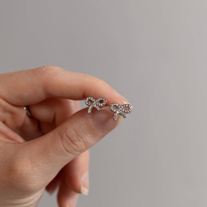 WJW - 18K Gold PVD Stainless Steel CZ Bow Stud Earrings