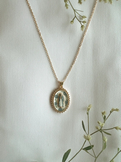 Harleigh Leonards Designs - Mother Mary in Blue Roses Necklace