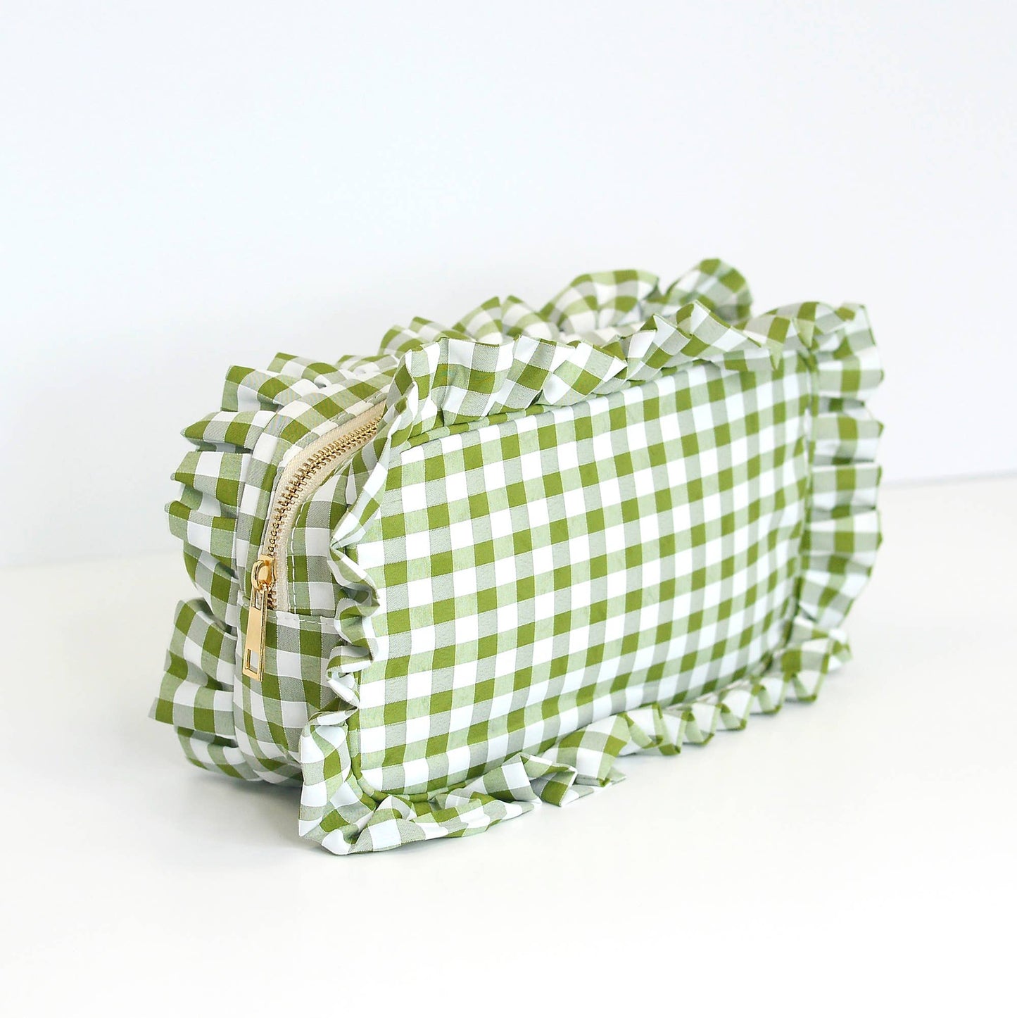 Mugsby - Gingham Ruffle Zipper Pouch Embroidery Friendly Cosmetic Bag