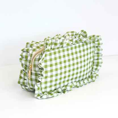 Mugsby - Gingham Ruffle Zipper Pouch Embroidery Friendly Cosmetic Bag