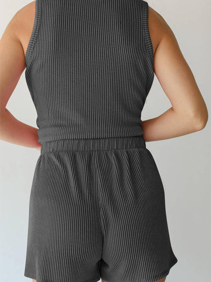 Wholesalesir - Sleeveless Vest Shorts Striped Two-piece Set