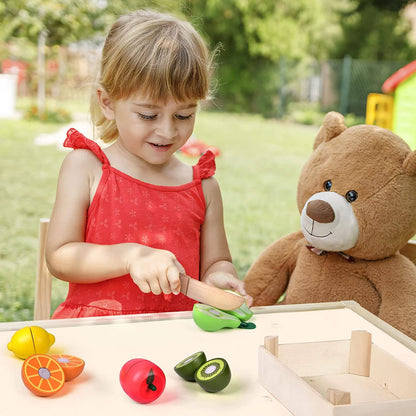 Fun Little Toys - 11 Pcs Wooden Pretend-Play Fruit Cutting Set for Kid Toys