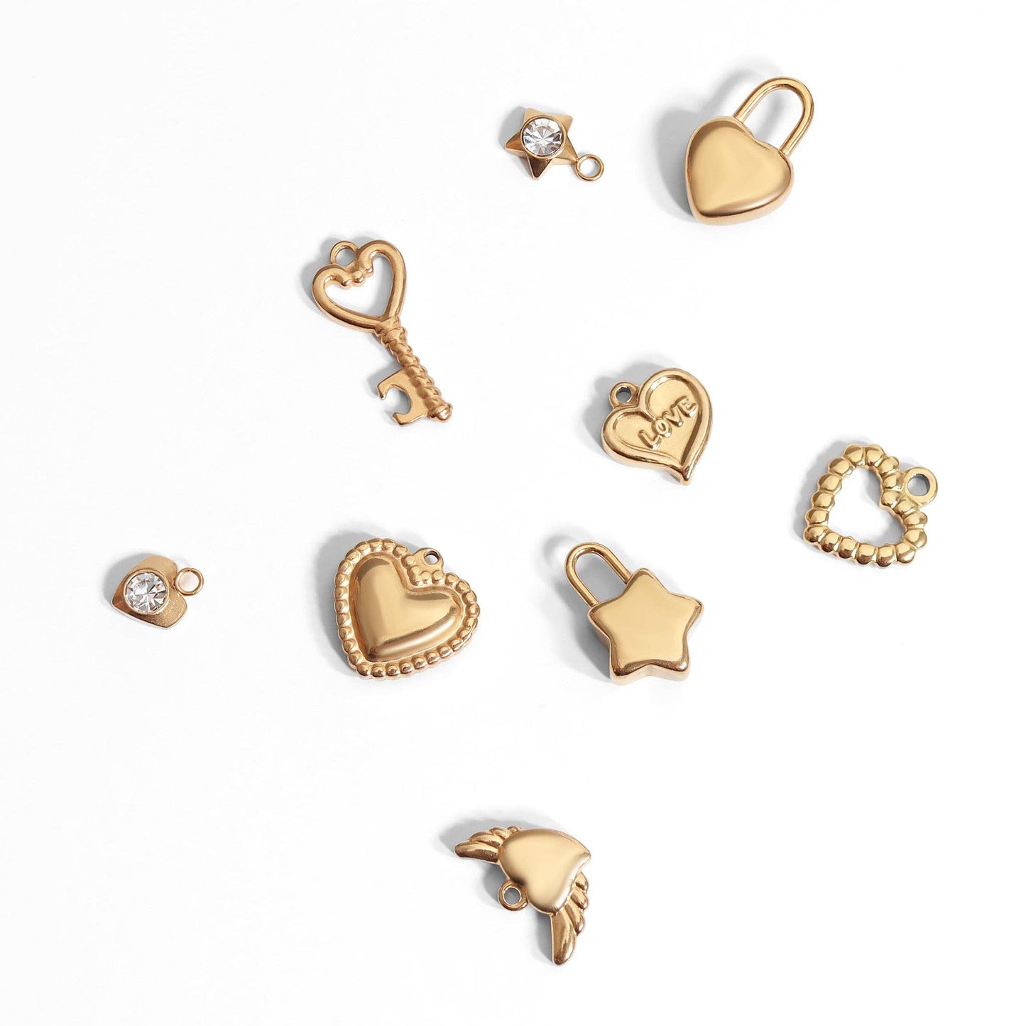WJW - 18K Gold PVD Stainless Steel Heart Padlock Charm