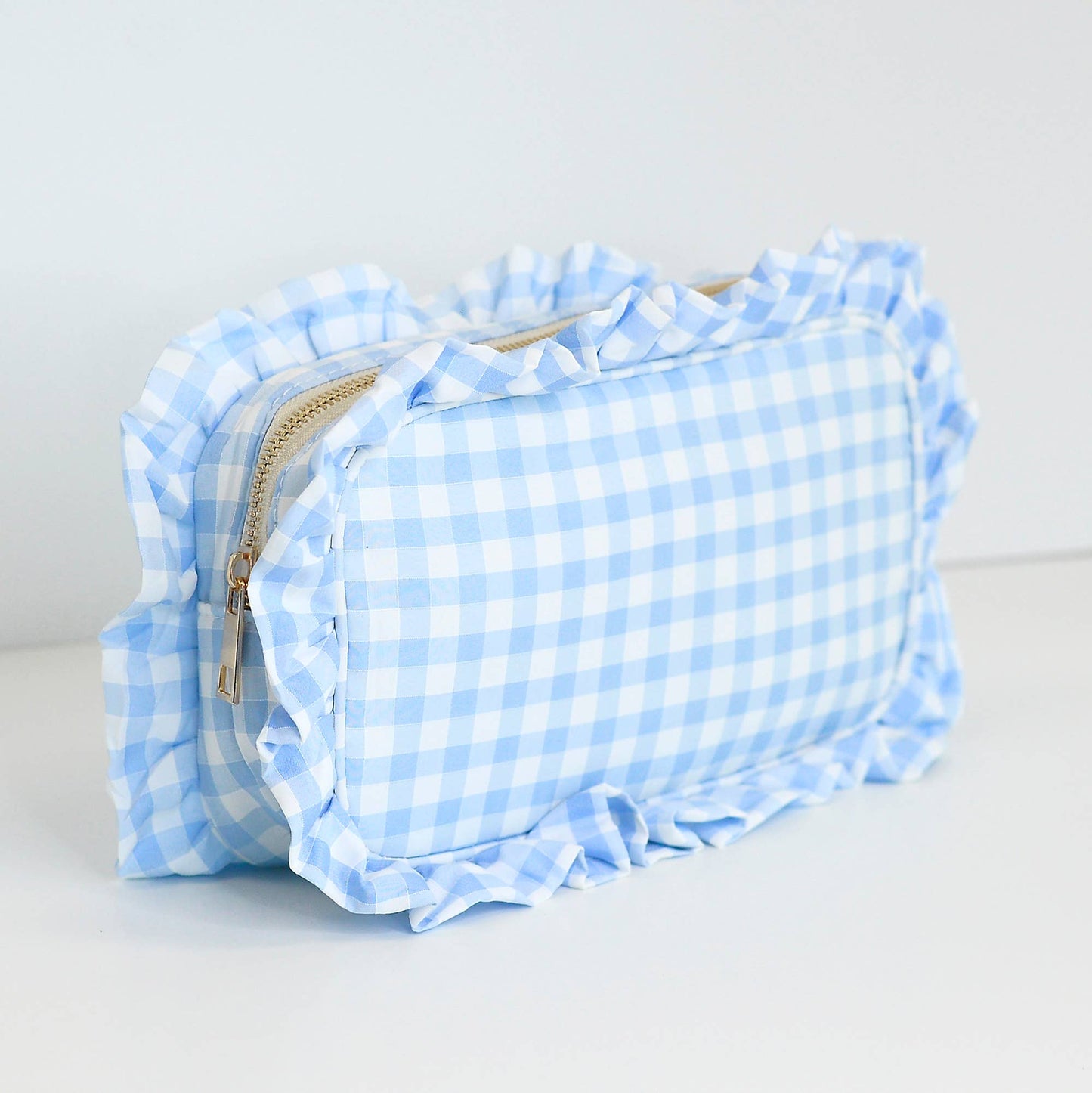 Mugsby - Gingham Ruffle Zipper Pouch Embroidery Friendly Cosmetic Bag