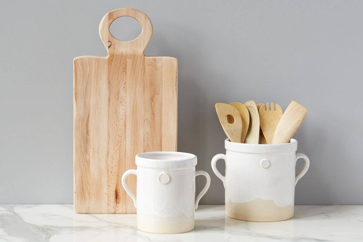 etúHOME - White Artisanal Handthrown Ceramic Utensil Crock w/ Handles
