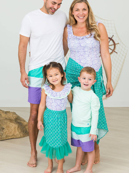 RuffleButts + RuggedButts - Girls Sparkle Scales Mermaid Tail Skirt Cover-Up