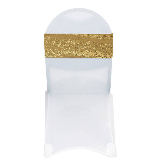 YOUR CHAIR COVERS - Stretch Spandex Glitz Sequin Bands Gold (Pack of 10)