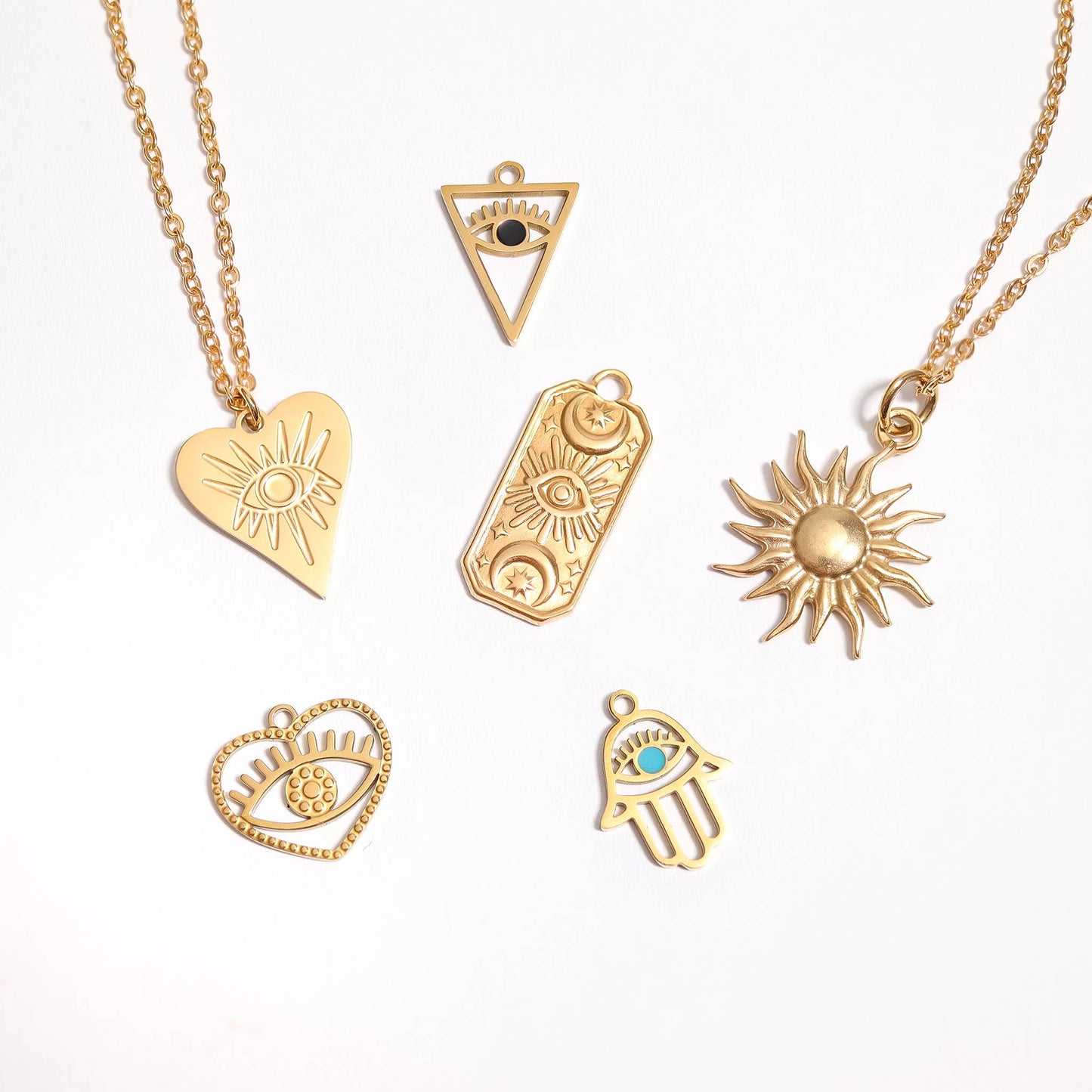 WJW - 18K Gold Stainless Steel Rectangle Mystical Evil Eye Charm