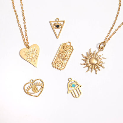 WJW - 18K Gold Stainless Steel Rectangle Mystical Evil Eye Charm