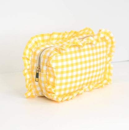 Mugsby - Gingham Ruffle Zipper Pouch Embroidery Friendly Cosmetic Bag