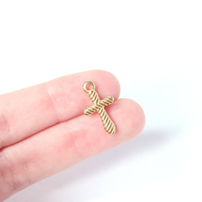 WJW - 18K Gold PVD Stainless Steel Textured Cross Charm