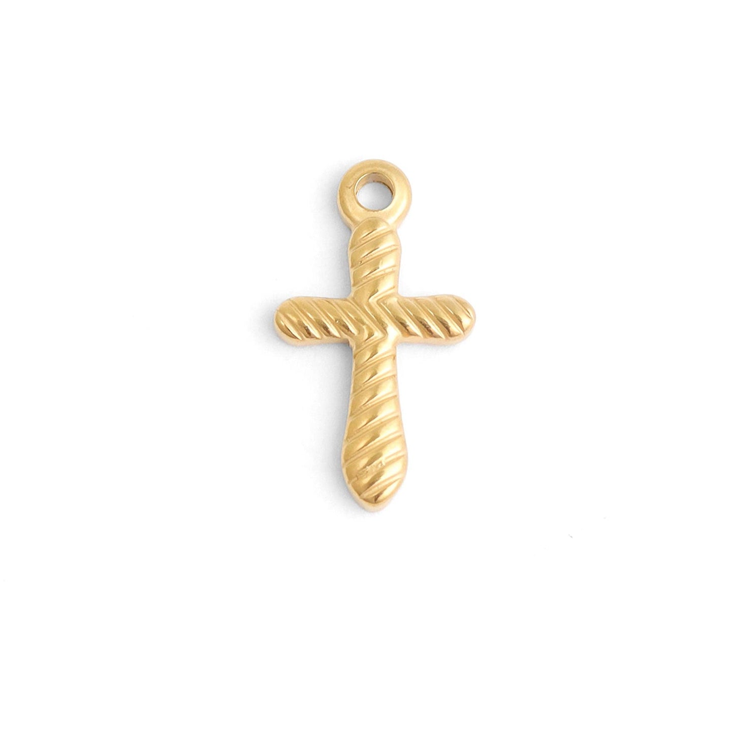 WJW - 18K Gold PVD Stainless Steel Textured Cross Charm