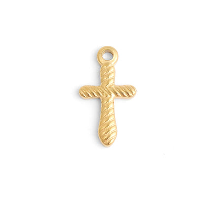 WJW - 18K Gold PVD Stainless Steel Textured Cross Charm