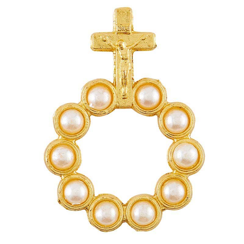 Christian Brands Catholic - Crucifix W Pearls Rosary Ring