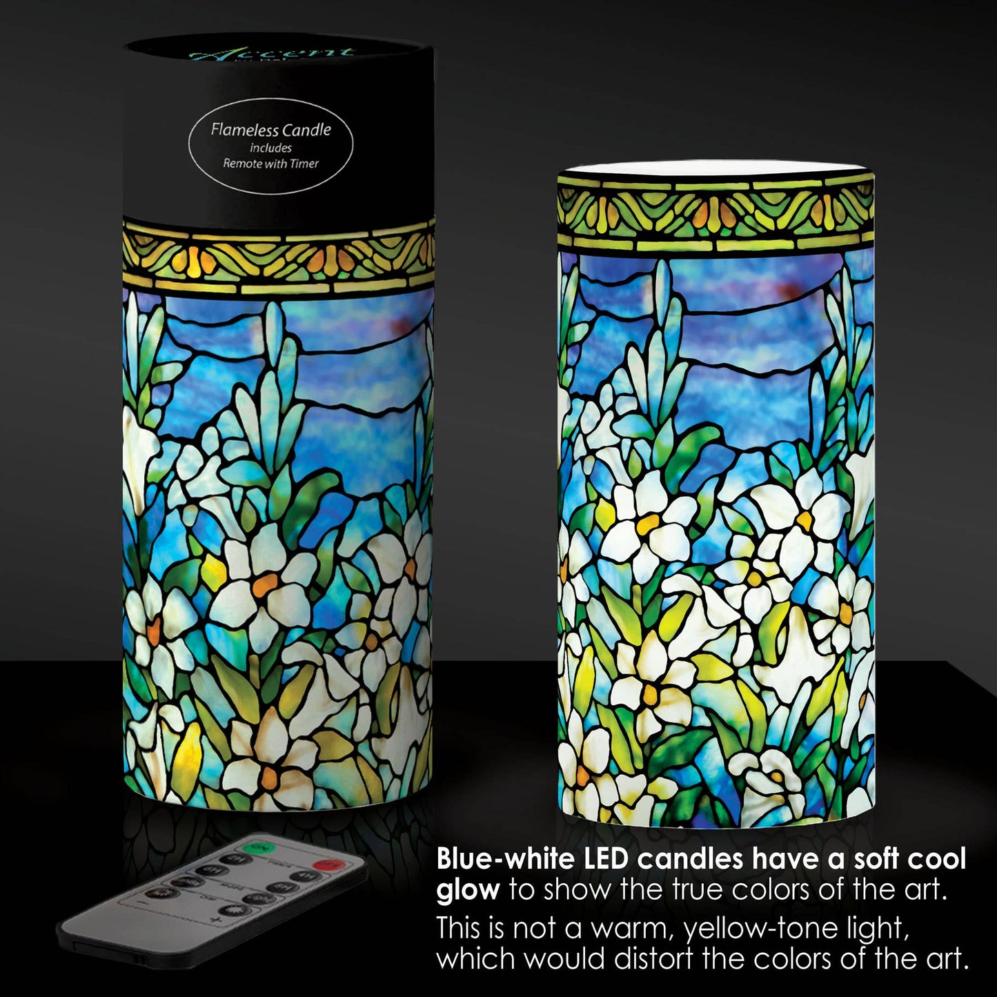 RainCaper - 6 in. LED Flameless Wax Candle - Tiffany "Field of Lilies"