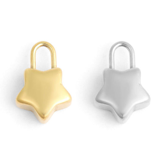 WJW - 18K Gold PVD Stainless Steel Star Padlock Charm