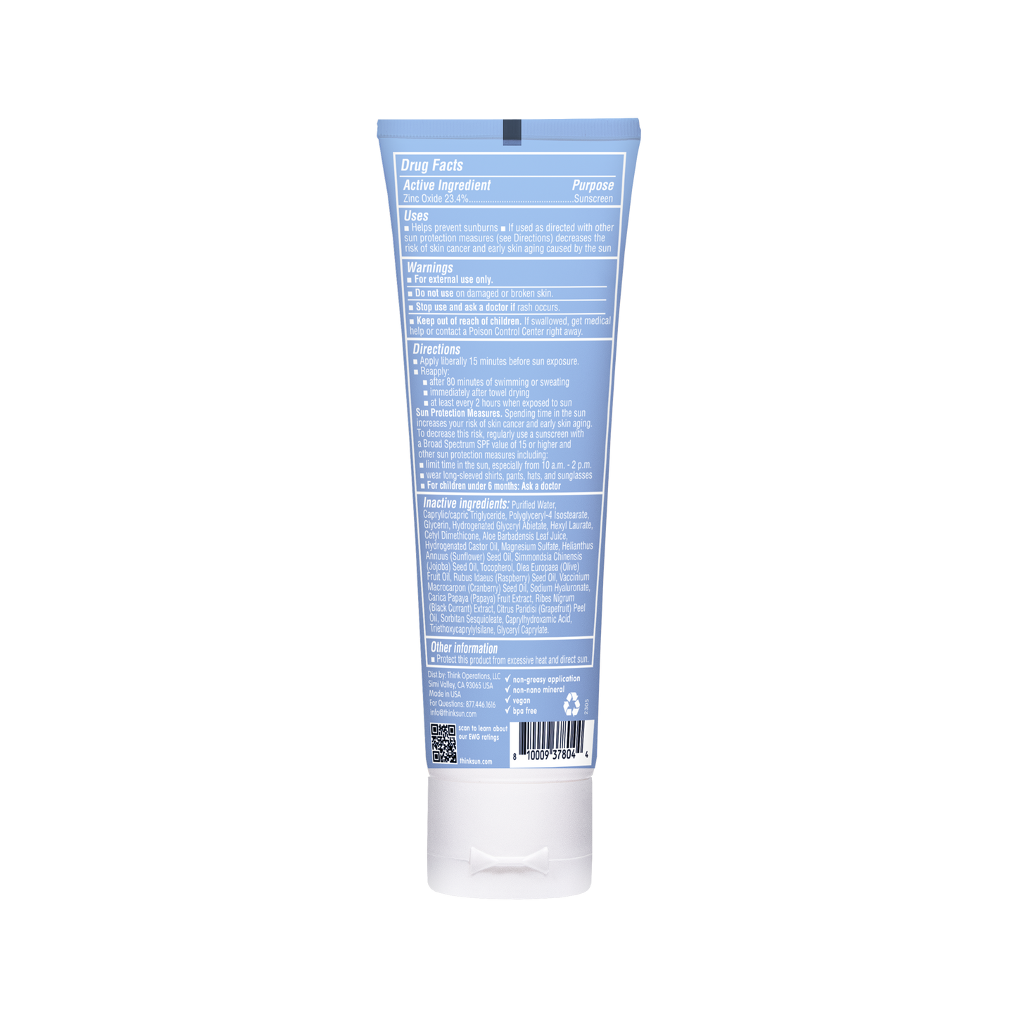 Think - Think Sport SPF 50 Clear Zinc Sunscreen (3oz), EWG Verified