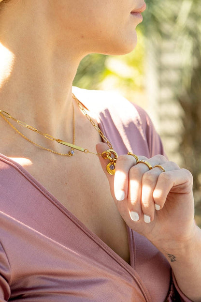 WJW - 18K Gold PVD Engravable Paperclip Charm Holder Necklace